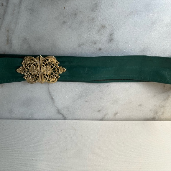 Elegant Teal Belt with Gold Buckle vintage - Picture 12 of 13